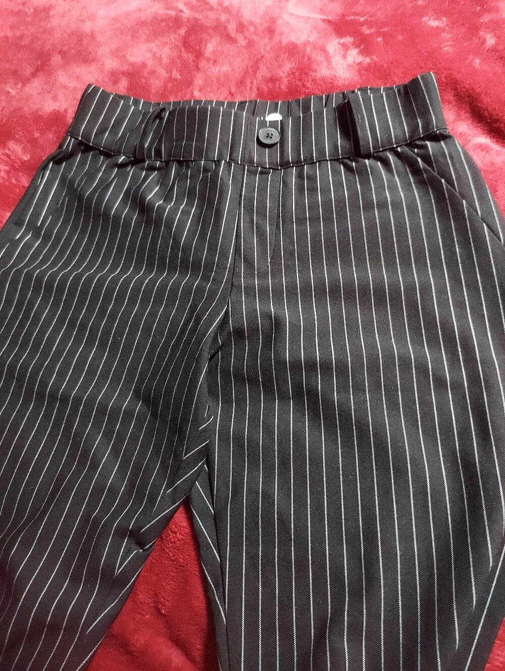 Betabrand Women's Black/White Pinstripe Yoga Dress Pant Flare Small